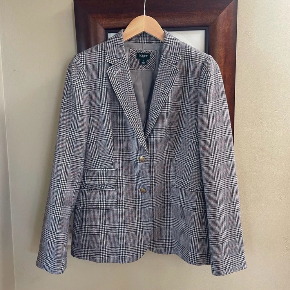 J. Crew Original Schoolboy Blazer in Glen Plaid with Red Overcheck.